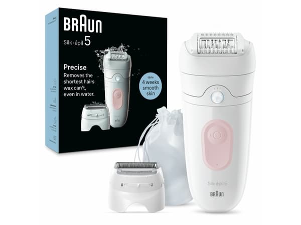 Braun Silk-épil 5 5-030, Rosa, Hvit, 28 pinsetter, MicroGrip, 0,5 mm, Batteri, Innebygd batteri