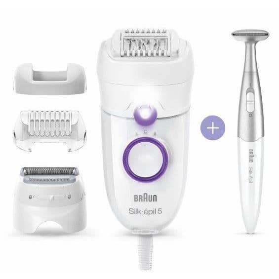 Braun Silk Épil 5 Epilator - Med bikinitrimmer - Vit/lila - För skonsam och exakt hårborttagning