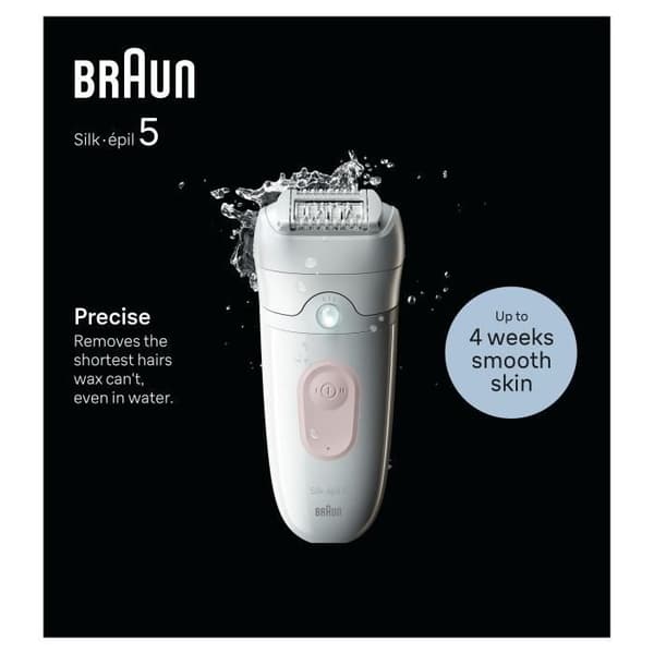 Trådlös elektrisk epilator - BRAUN - SILK EPIL 5-000 - Vattentålig - 2 hastigheter - Rosa / Vit