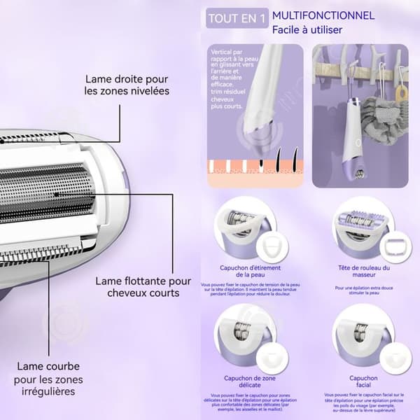 INN Epilator för kvinnor Elektrisk sladdlös multifunktionell 4 i 1 vattentät IPX7 Lady Rakapparat med 9 tillbehör vått och torrt