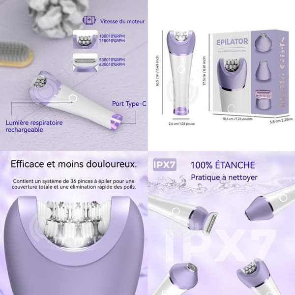 INN Epilator för kvinnor Elektrisk sladdlös multifunktionell 4 i 1 vattentät IPX7 Lady Rakapparat med 9 tillbehör vått och torrt