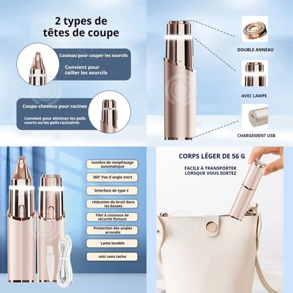 INN Epilator 600mah USB Uppladdningsbar ögonbrynstrimmer Damuppladdningsbar elektrisk epilator för ansikte Ögonbryn Kroppsmustasch