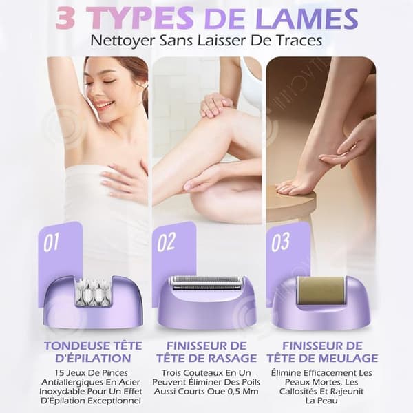 INN Epilator 3 i 1 elektrisk rakapparat för kvinnor Hårborttagning för ansikte Ben Arm Arm Bikinilinje 2 hastigheter Enkel hårborttagning