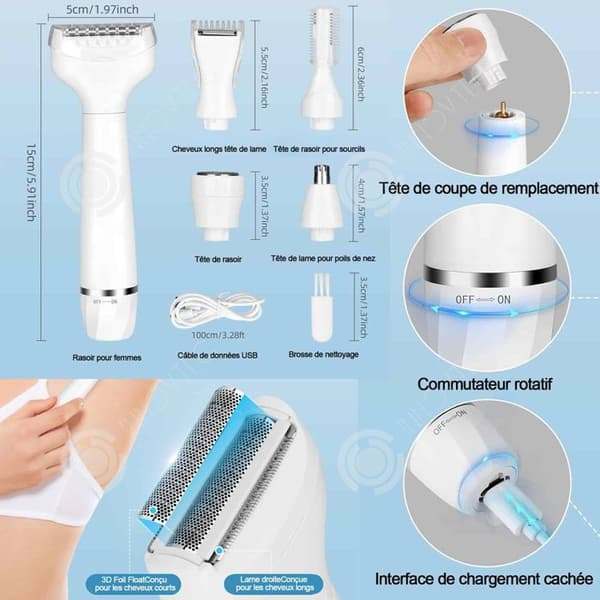 INN Ögonbrynsepilator 5 i 1 uppladdningsbar elektrisk epilator för kvinnor för ögonbryn armar ben armhålor bikinilinje med mera