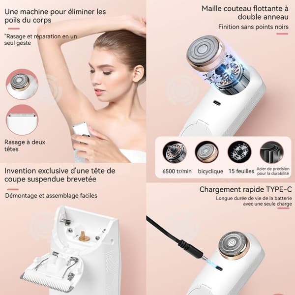 INN våt och torr sladdlös epilator för ben och kropp Vattentät med 6 trimmertillbehör och exfolierande kroppsspets