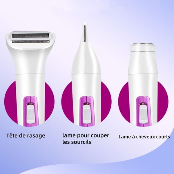 Elektrisk epilator - teknisk rabatt - 3 i 1 - autonomi 60 min - Använd under vatten - lila
