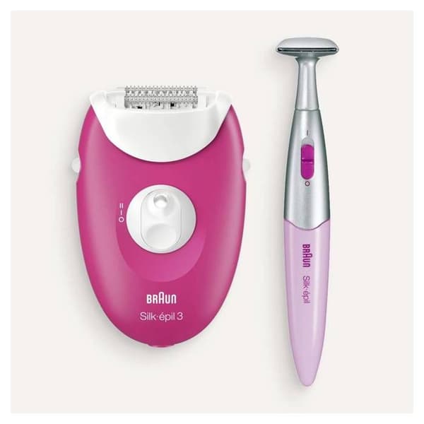 Braun Silk-épil 3 3-420 Hallon-vit rosa epilator med bikinitrimmer