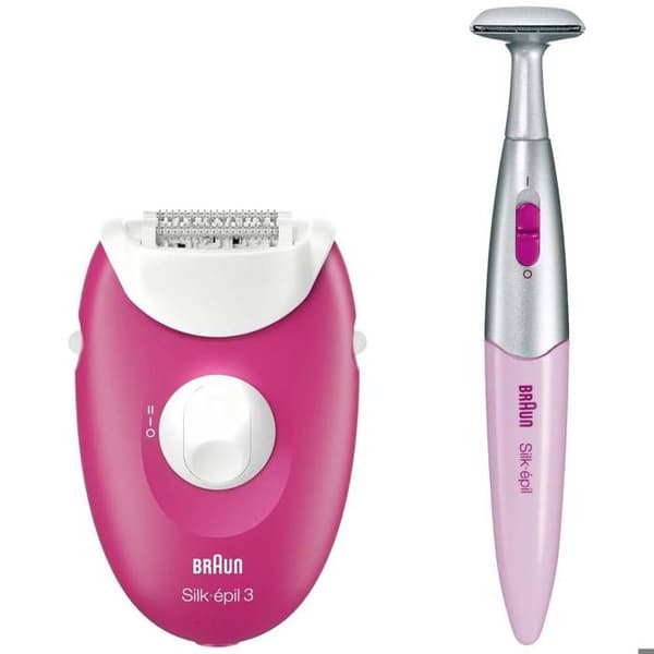 Braun Silk-épil 3 3-420 Hallon-vit rosa epilator med bikinitrimmer