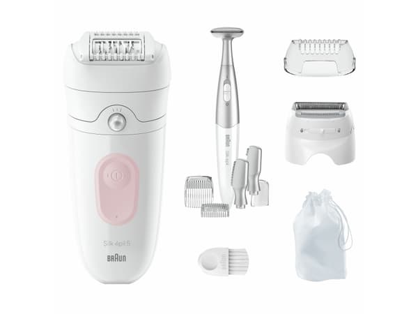 Braun Silk-épil 5 5-230, Rosa, Vit, 28 pincetter, MicroGrip, 0,5 mm, Batteri, Inbyggt batteri