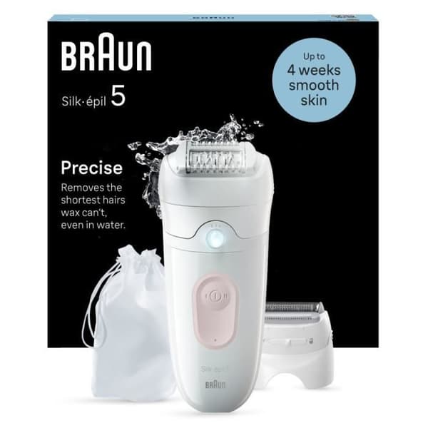 Epilator - Braun - Silk-épil 5 - Rakhuvud - Trimmerkam - Sladdlös - Vit/Rosa