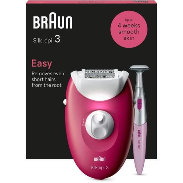 Sladdansluten elektrisk epilator - BRAUN - Silk-épil 3 - Slät hud i veckor - 3-202 - Hallon