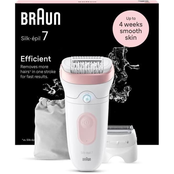 Elektrisk epilator - BRAUN - Silk-épil 7 - Nem hårfjerning - Langvarig glat hud - 7-030 - Hvid / Pink