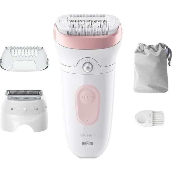 Elektrisk epilator - BRAUN - Silk-épil 7 - Nem hårfjerning - Langvarig glat hud - 7-030 - Hvid / Pink
