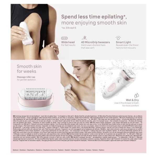 Elektrisk epilator - BRAUN - SILK EPIL 7 SE 7-000 - 2 hastigheter - Trådlös - 40 min - Vit / Rosa