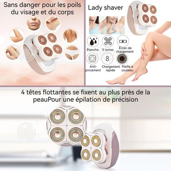 INN Epilator 500mAH 4 svävande klipphuvuden epilator för kvinnor Anpassar sig efter hudens konturer elektrisk epilator Smärtfri och d
