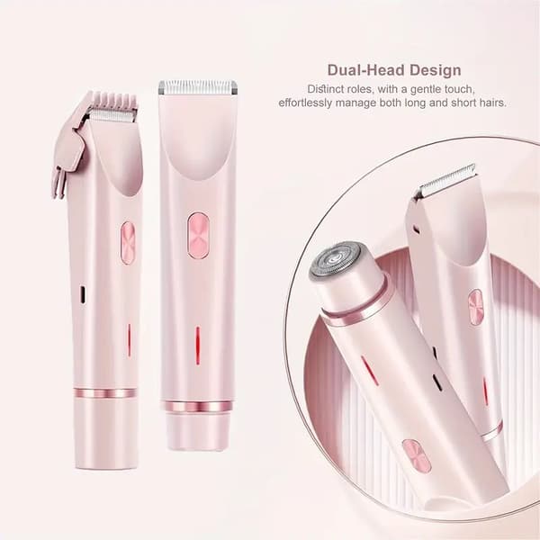 2-in-1-kaksoispääparranajokone naisille, IPX7-vedenpitävä, bikinitrimmeri, kaksipää, Type-C