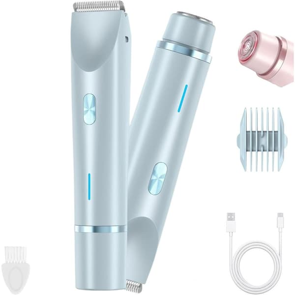 2-in-1-kaksoispääparranajokone naisille, IPX7-vedenpitävä, bikinitrimmeri, kaksipää, Type-C