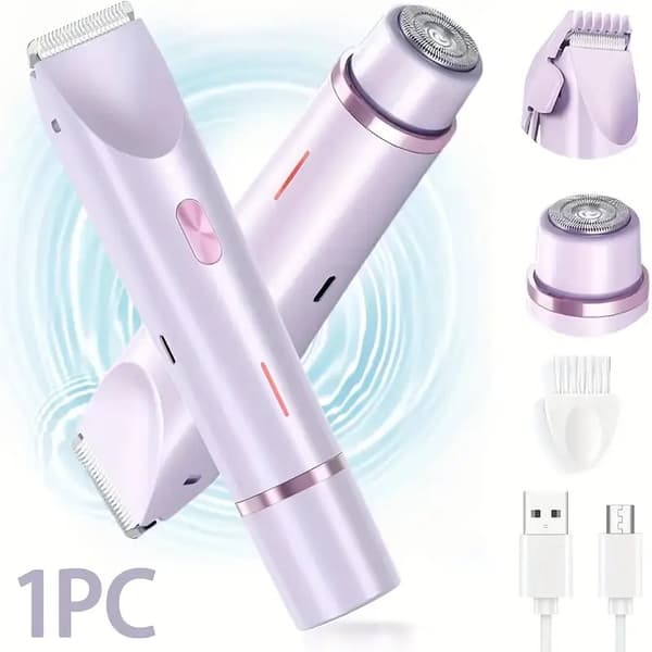 2-in-1-kaksoispääparranajokone naisille, IPX7-vedenpitävä, bikinitrimmeri, kaksipää, Type-C Violetti