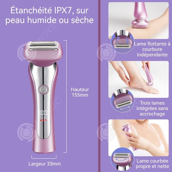 INN Epilator 600mah 5w epilator för kvinnor Tre blad i ett kan användas på flera delar av kroppen LED-skärm USB