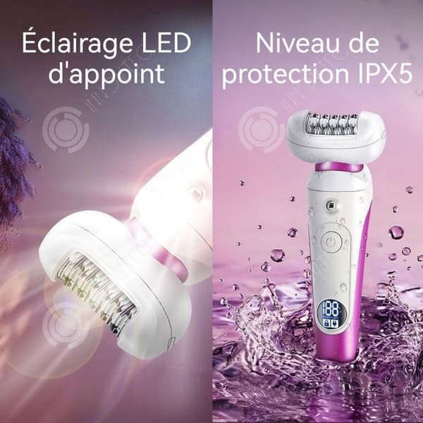 INN Epilator 600mAh 5 massagetillbehör i rostfritt stål, användbar på alla kroppsdela, 60 minuters driftstid, IPX5