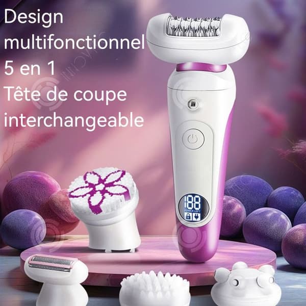 INN Epilator 600mAh 5 massagetillbehör i rostfritt stål, användbar på alla kroppsdela, 60 minuters driftstid, IPX5