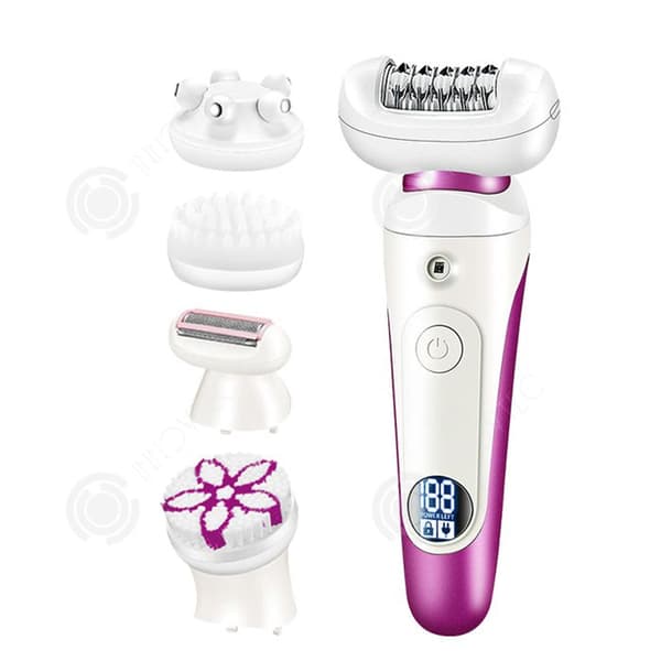 INN Epilator 600mAh 5 massagetillbehör i rostfritt stål, användbar på alla kroppsdela, 60 minuters driftstid, IPX5