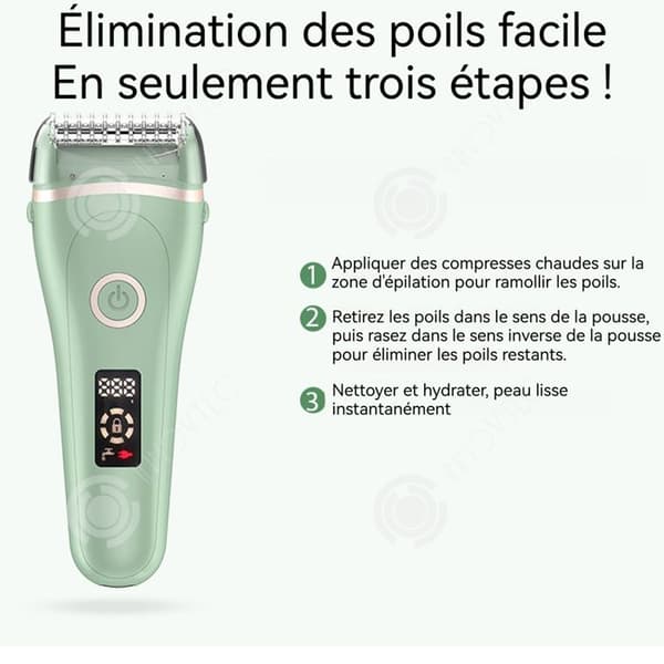 INN Epilator 600mAh två huvuden rostfritt stål användbar på alla delar av kroppen driftstid 70 minuter LED-display IPX7 grön