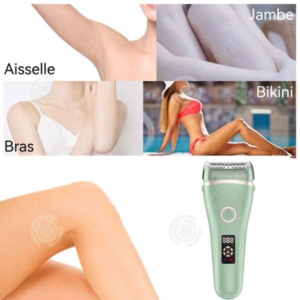INN Epilator 600mAh två huvuden rostfritt stål användbar på alla delar av kroppen driftstid 70 minuter LED-display IPX7 grön