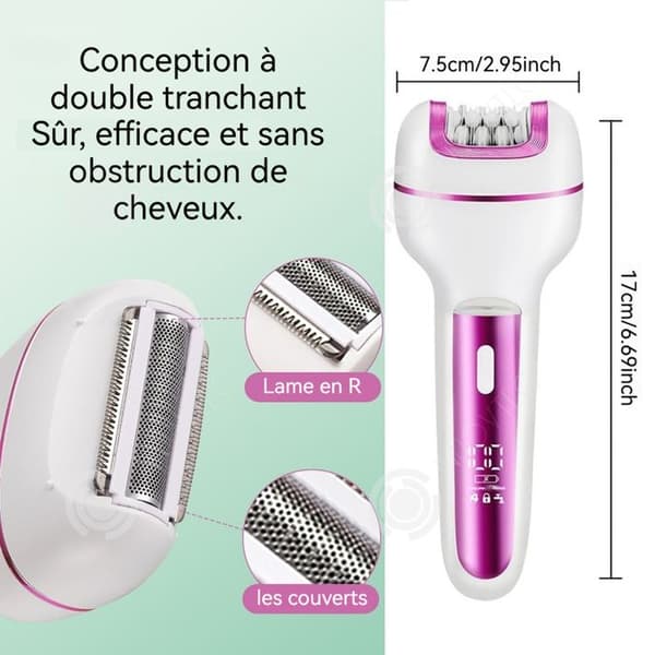 INN Elektrisk epilator 3 i 1 5W vattentät epilering rakning slipning fötter uppladdningsbar blad i rostfritt stål rakapparat för kvinnor