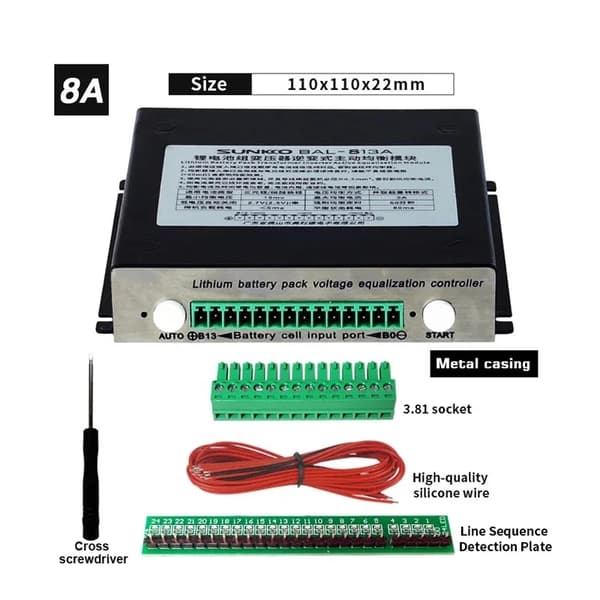 Lithiumbatteri Equalization Controller, 8A Strømbalancering, 4S-24S Kompatibilitet,4S-13S 8A Med etui