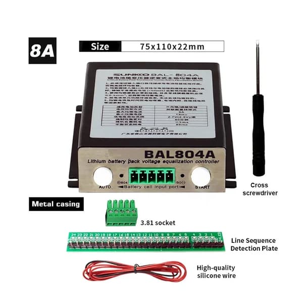 Lithiumbatteri Equalization Controller, 8A Strømbalancering, 4S-24S Kompatibilitet,4S 8A Med Etui