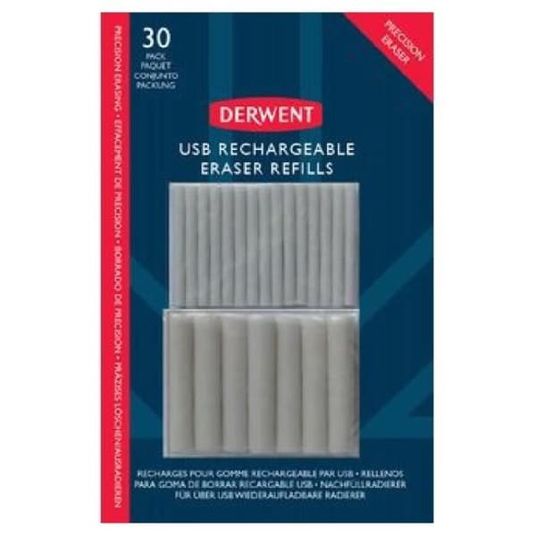 USB radergummipåfyllning - DERWENT - Paket med 30 - 15 stora 5 mm - 15 extra fina 2,4 mm - Blandat