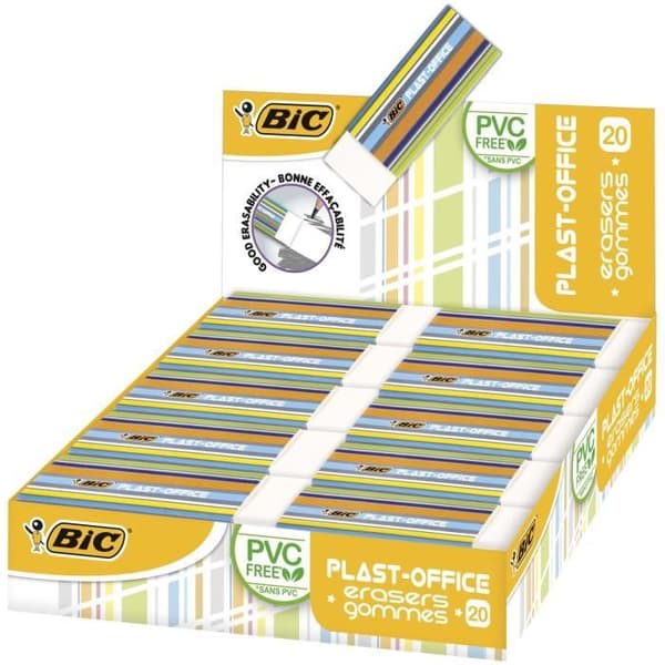 BIC Plast-Office White Erasers - Box of 20