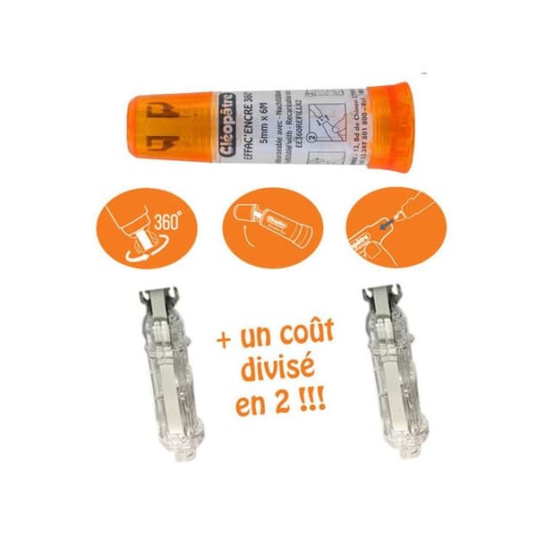 Effac'Encre 360° - Rotationshuvud - Korrigering - 2 refill inkluderade - Kléopâtre