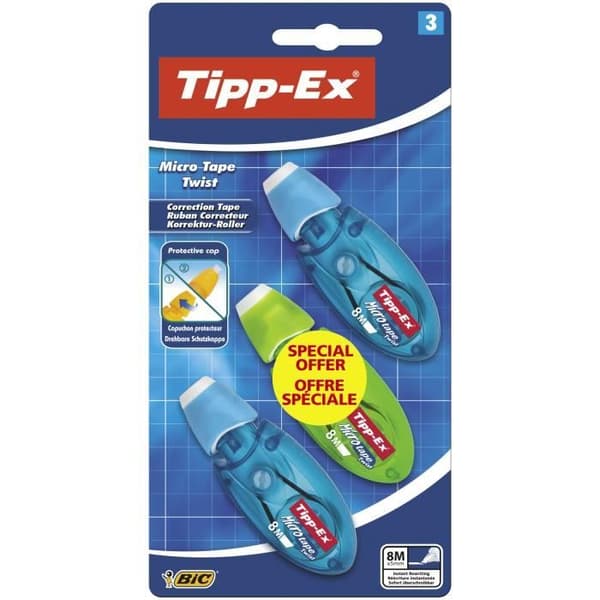 TIPP-EX® - Set med 3 Tipp-Ex Micro Tape Twist korrigeringstejper - Blå, rosa, grön och lila