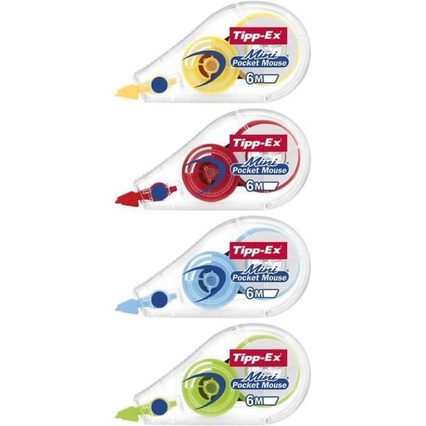 Rubans Korrektorer - Tipp-Ex - Mini Pocket Mouse - Blandade Färger - Förpackning med 10 - 5mm x 5m
