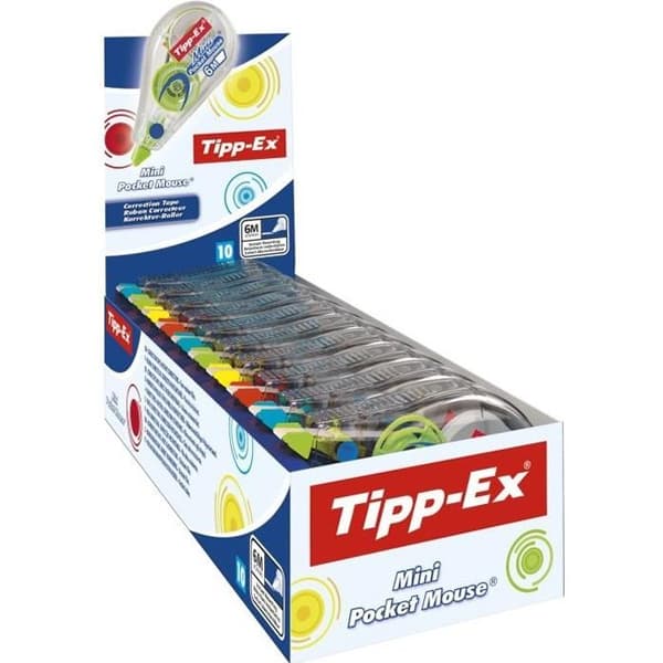 Rubans Korrektorer - Tipp-Ex - Mini Pocket Mouse - Blandade Färger - Förpackning med 10 - 5mm x 5m