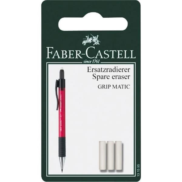 Ersättningssuddgummi - FABER-CASTELL - GRIP-MATIC - Plast - Vit färg - Set med 3 delar