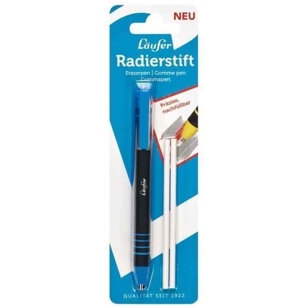 Pensuddgummi - LAUFER - Blå - 2 ersättningssuddgummi - Pushsystem - Metallspets
