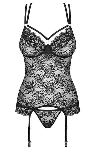 Obsessive 860-COR-1 Corset & Thong Black