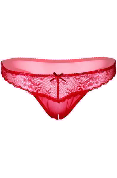 Crotchless Floral Lace String Red Trosor med öppen gren