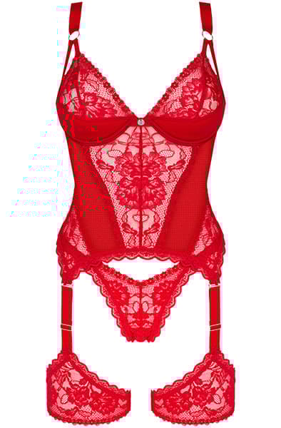 Obsessive Belovya Corset Red Korsett og stringtruse