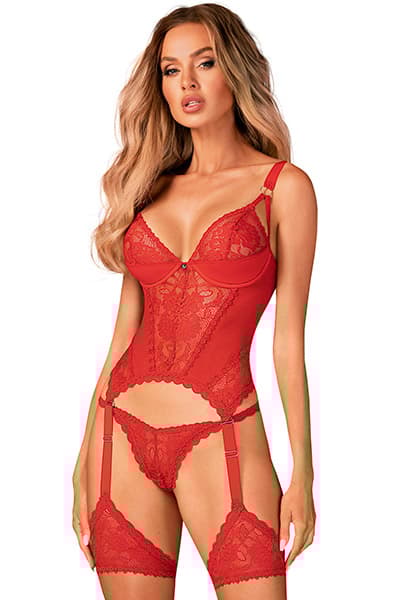 Obsessive Belovya Corset Red Korsett og stringtruse