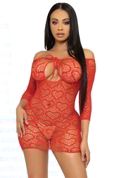 Leg Avenue Heart Net Mini Dress Red Onesize