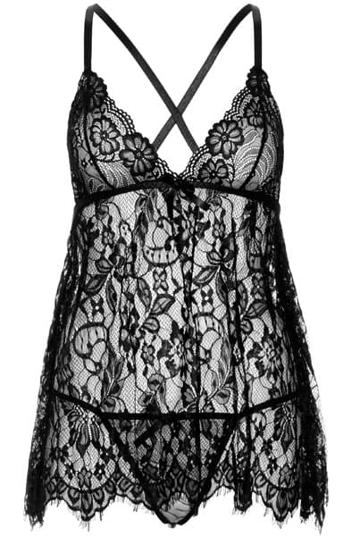Floral Lace Babydoll & String Black Babydoll