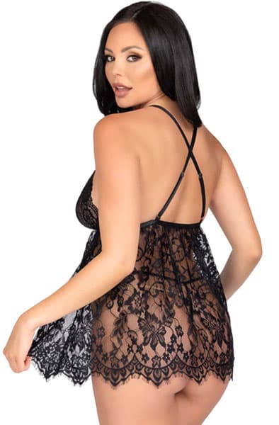 Floral Lace Babydoll & String Black Babydoll