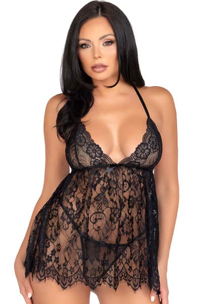 Floral Lace Babydoll & String Black Babydoll