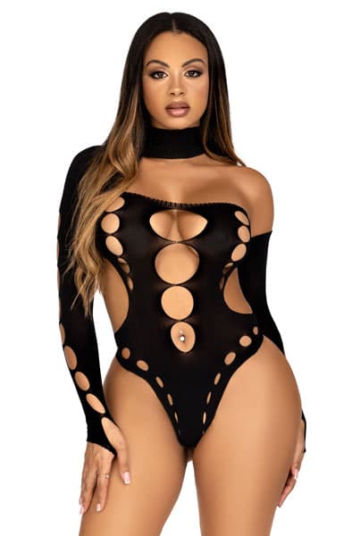 Seamless Thong Back Bodysuit Black Teddy Onesize