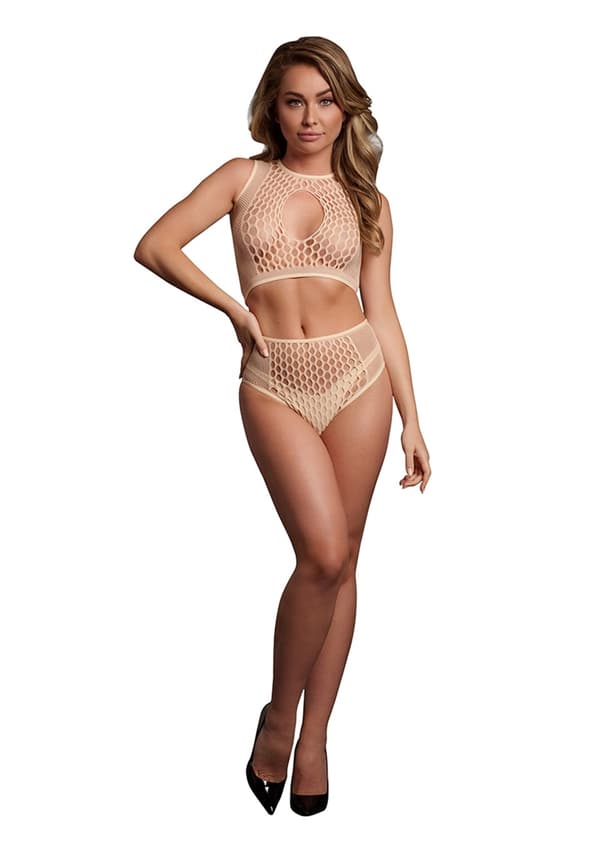 Beige Duo Net Key-Hole Bra Set