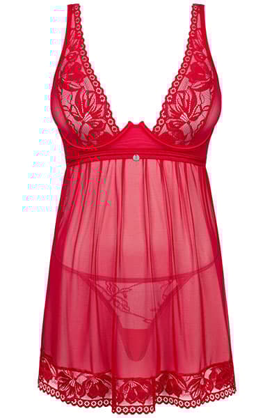 Obsessive Lacelove Babydoll & Thong Red Babydoll